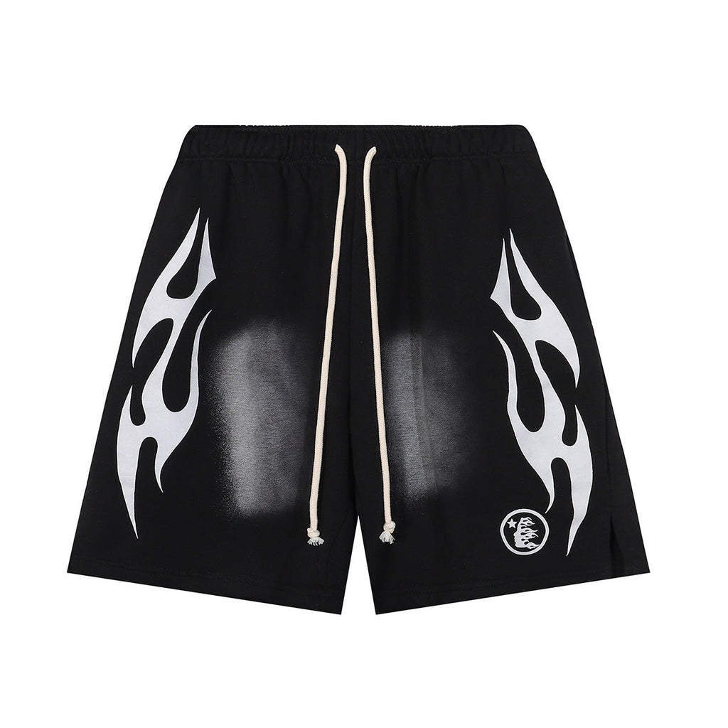Hellstar Flame Graphic Shorts Black and White